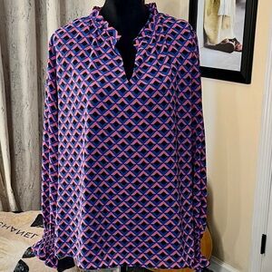 Geometric Patterned Women's Top - Pink and Blue